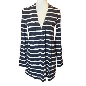 J. Jill Wearever Collection Cardigan Striped Navy White Single Button Size XS